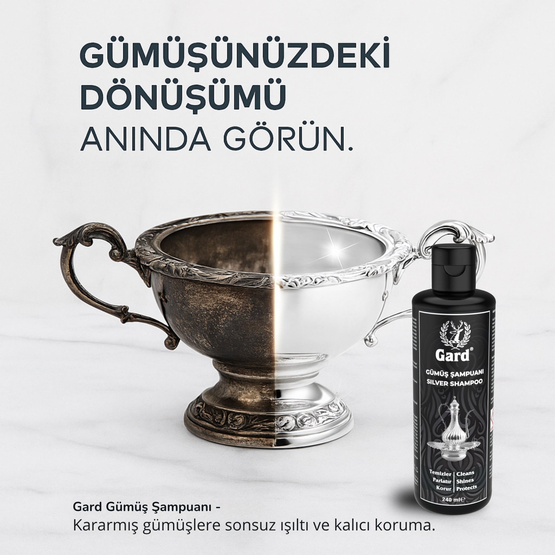 "Uzun süre parlak kalan gümüşler için Gard Gümüş Şampuanı güvenilir temizleyici."