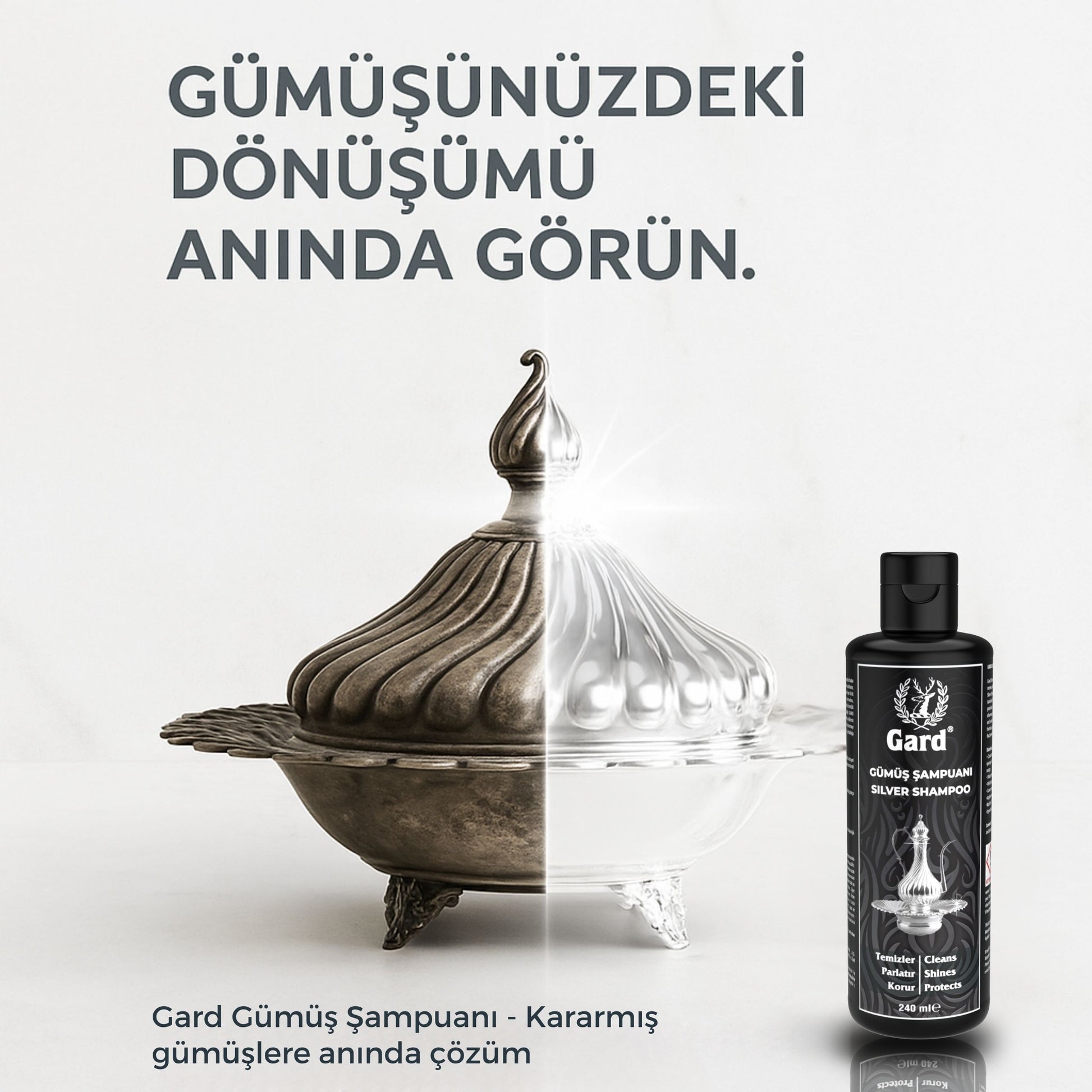 "Uzun süre parlak kalan gümüşler için Gard Gümüş Şampuanı güvenilir temizleyici."