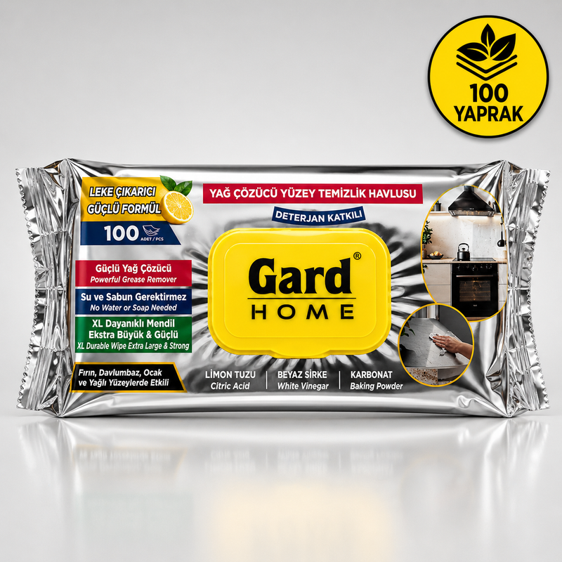 Gard Home Yağ Çözücü Yüzey Temizlik Havlusu  100 Yaprak